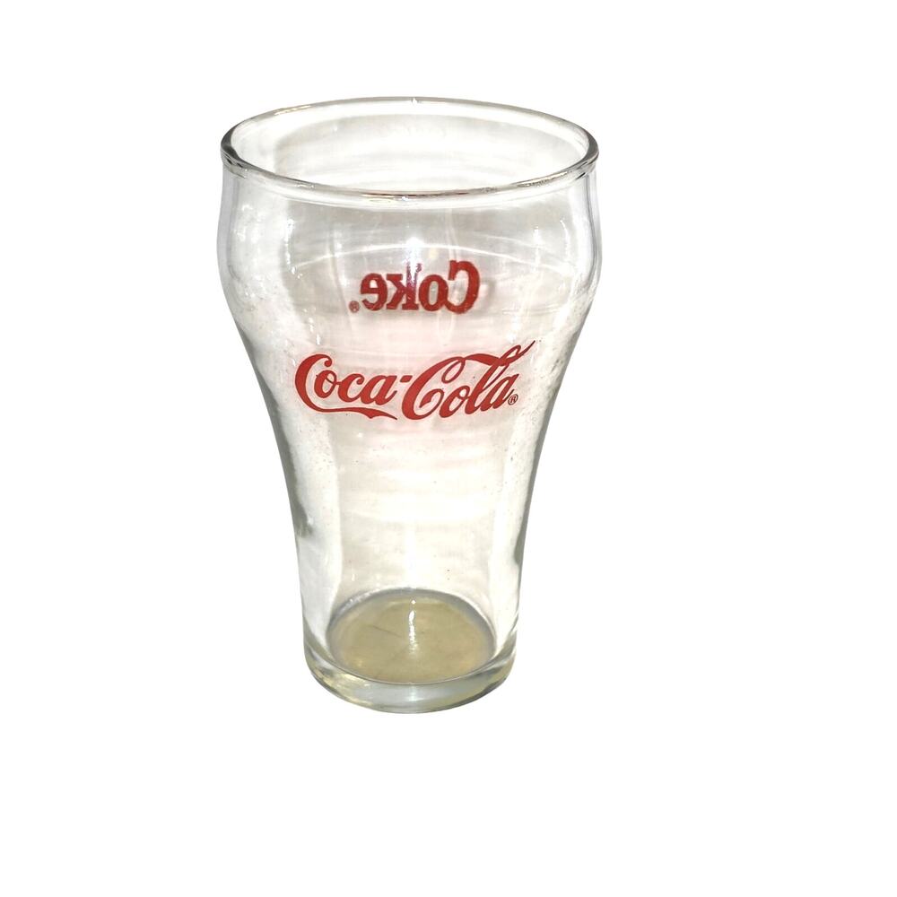 Coca-Cola Indiana Glass Bell Fountain Tumbler 5" Clear Red Cups Set of 6 Vintage